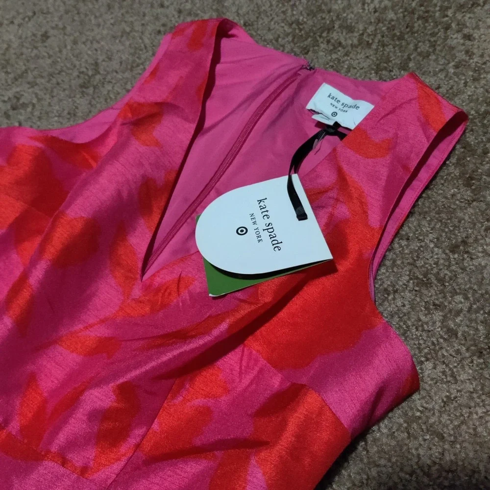 Kate Spade X Target Floral Peplum Sleeveless Midi Dress Size 00 New Pink Orange - Picture 2 of 13